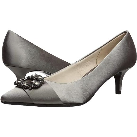 NEW LifeStride Satin Tonal Jewels Detail Cocktail Pump Shoes Pewter, Sz 7.5 M - Picture 5 of 14